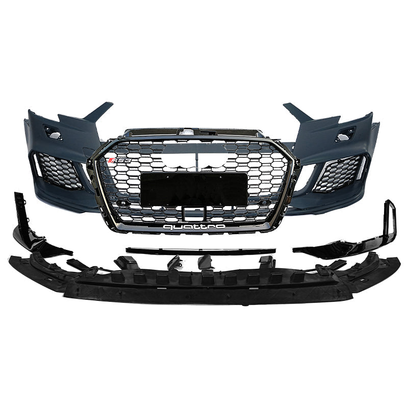 2017-2019 For A3/S3 8V.5 RS3 Style Front Bumper With ACC Honeycomb Grille Front Lip