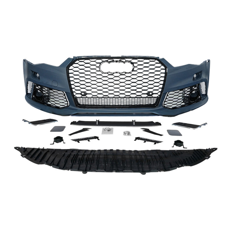 2016-2018 For A6/S6 C7.5 RS6 Style Front Bumper With Honeycomb Grille | Side Grilles | Front Lip Splitter