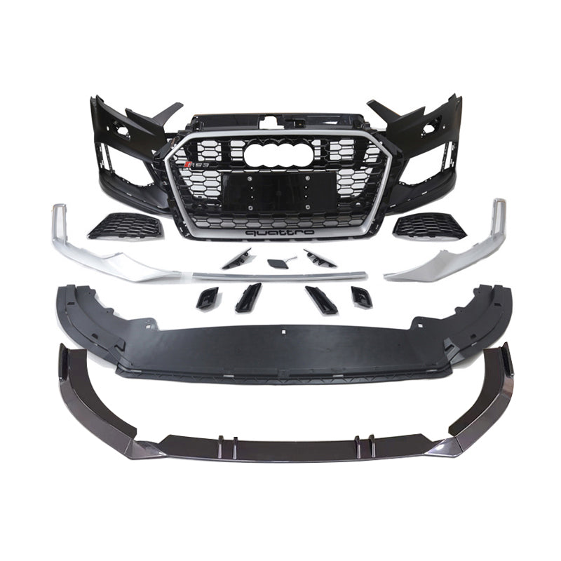 2017-2019 For A3/S3 8V.5 RS3 Style Front Bumper With ACC Honeycomb Grille Front Lip