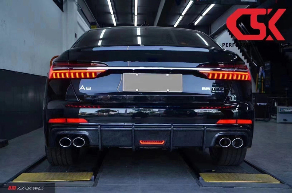 2019-2025  For Audi A6 S6 C8 C8.5 C8 PA Real Carbon Fiber Rear Bumper Diffuser Splitter Lip With Exhaust Tips