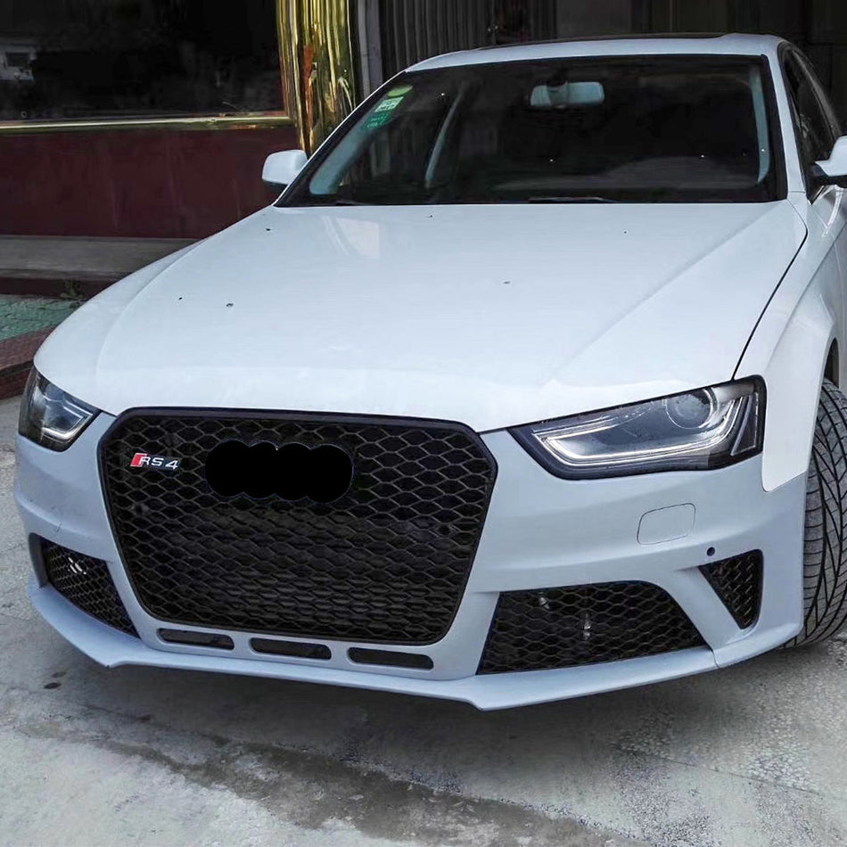 2013-2016 For A4/S4 B8.5 RS4 Style Front Bumper With Fog Light Grille Honeycomb Grille